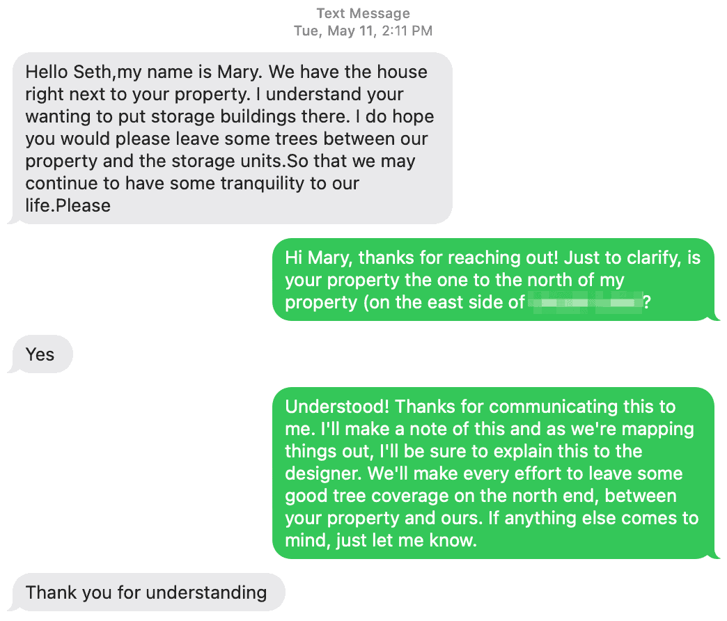 text conversation with neighbor