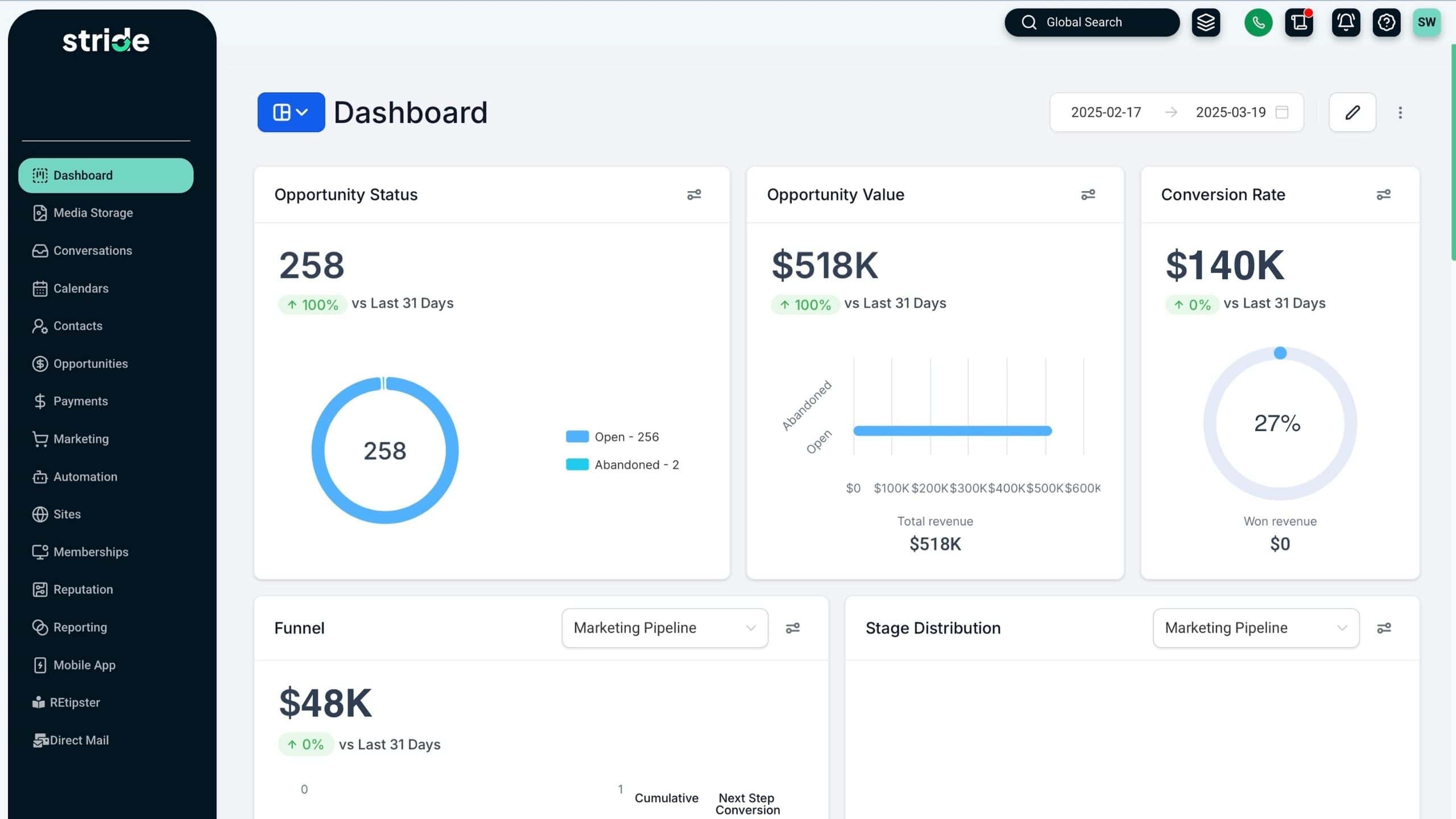 Stride Dashboard Screenshot